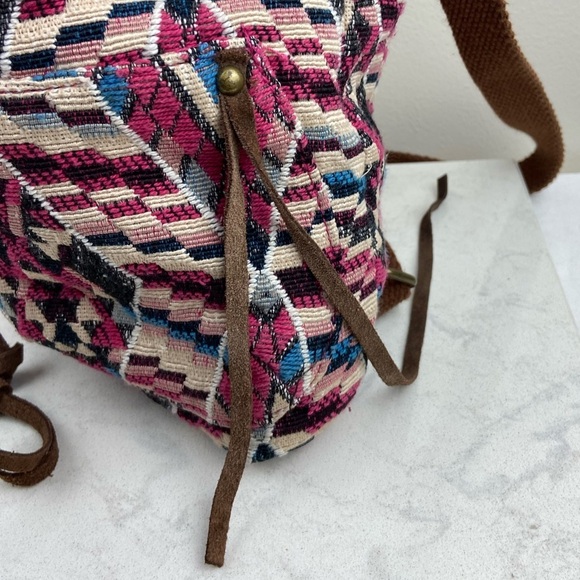 American Eagle Boho Chic Aztec-Print Mini Backpack Woven Multicolor - Picture 4 of 9